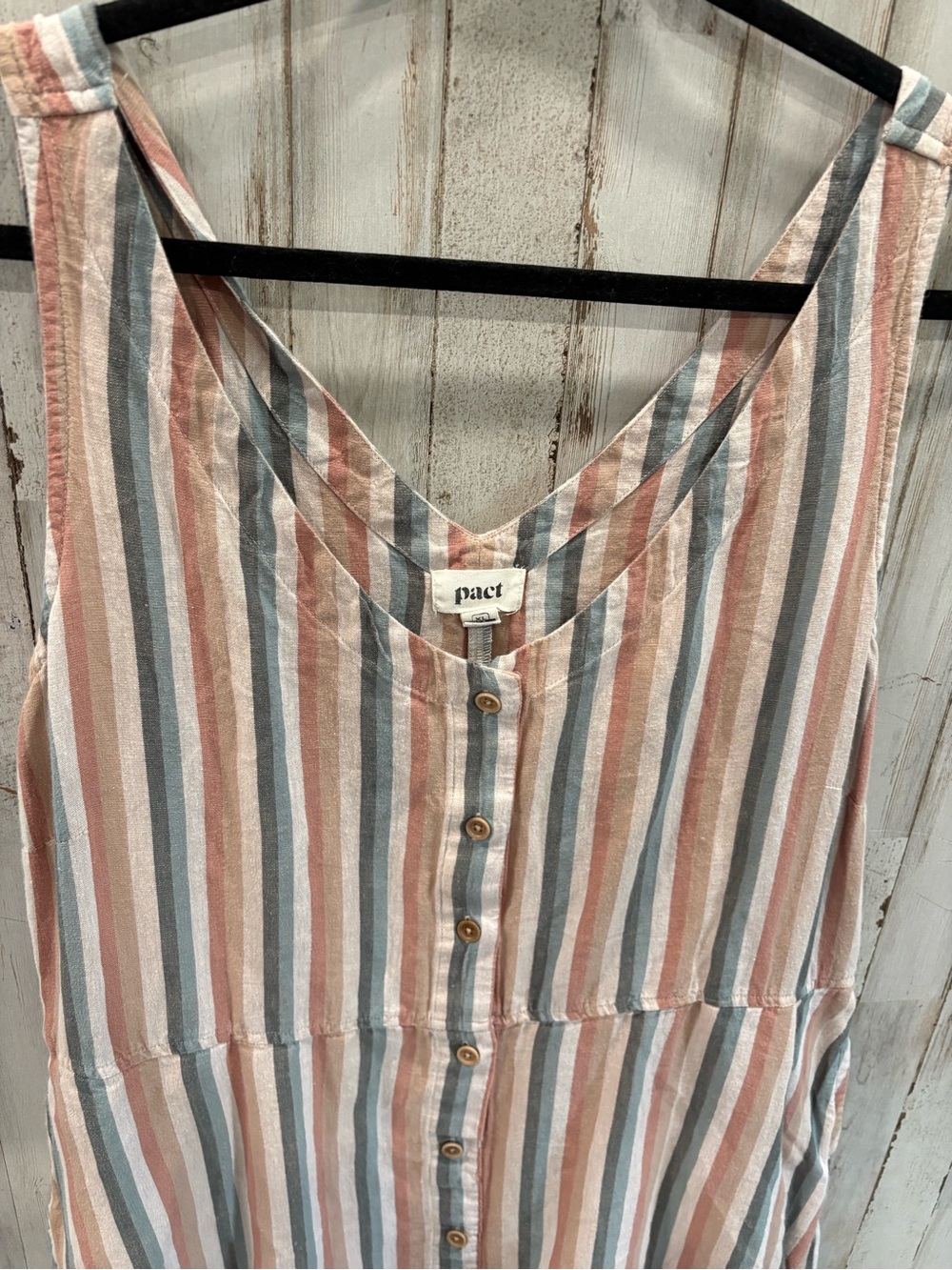 Pact Women's Canopy Hemp Organic Cotton Stripe Button Front Dress XL Pockets - Picture 2 of 8